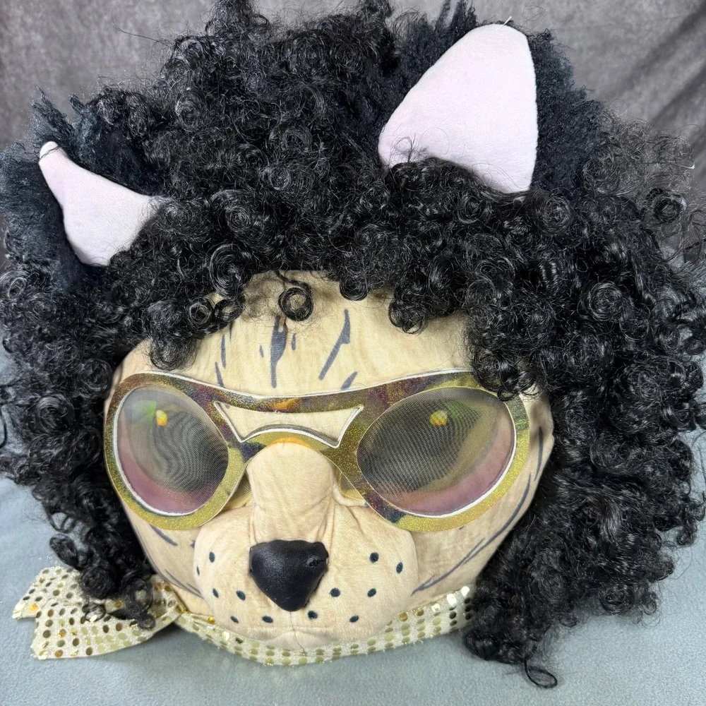 Vintage Kool Kitty Mascot Head Mask Elvis Rocker Cat Costume Gold Glasses